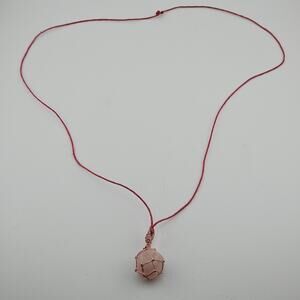 Rose Quartz Tone Pendant Necklace Fishing Float Style String Tied Pink Hippie
